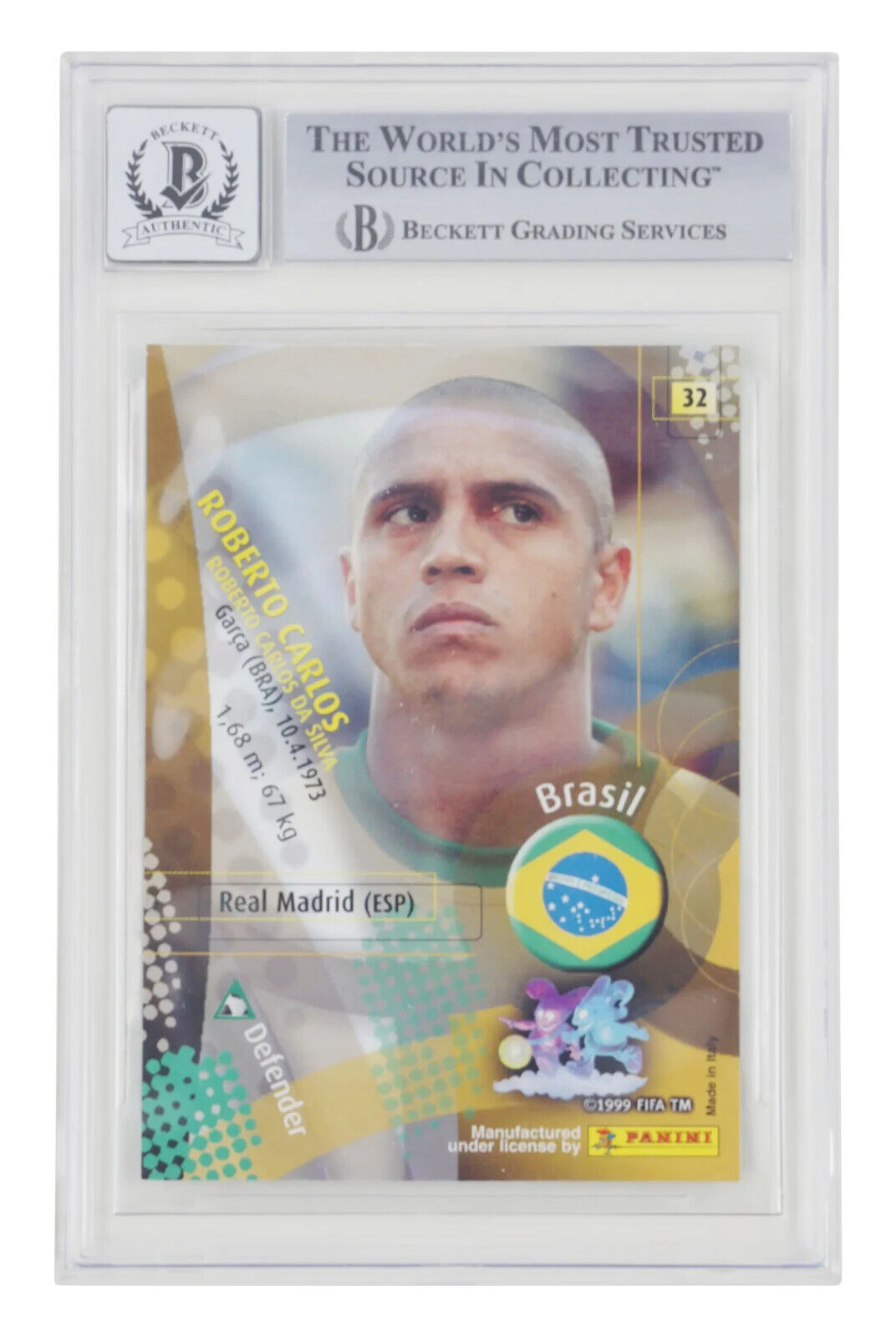 Roberto Carlos Signed 2002 Panini World Cup Japan #14 – BGS 10 Witnessed